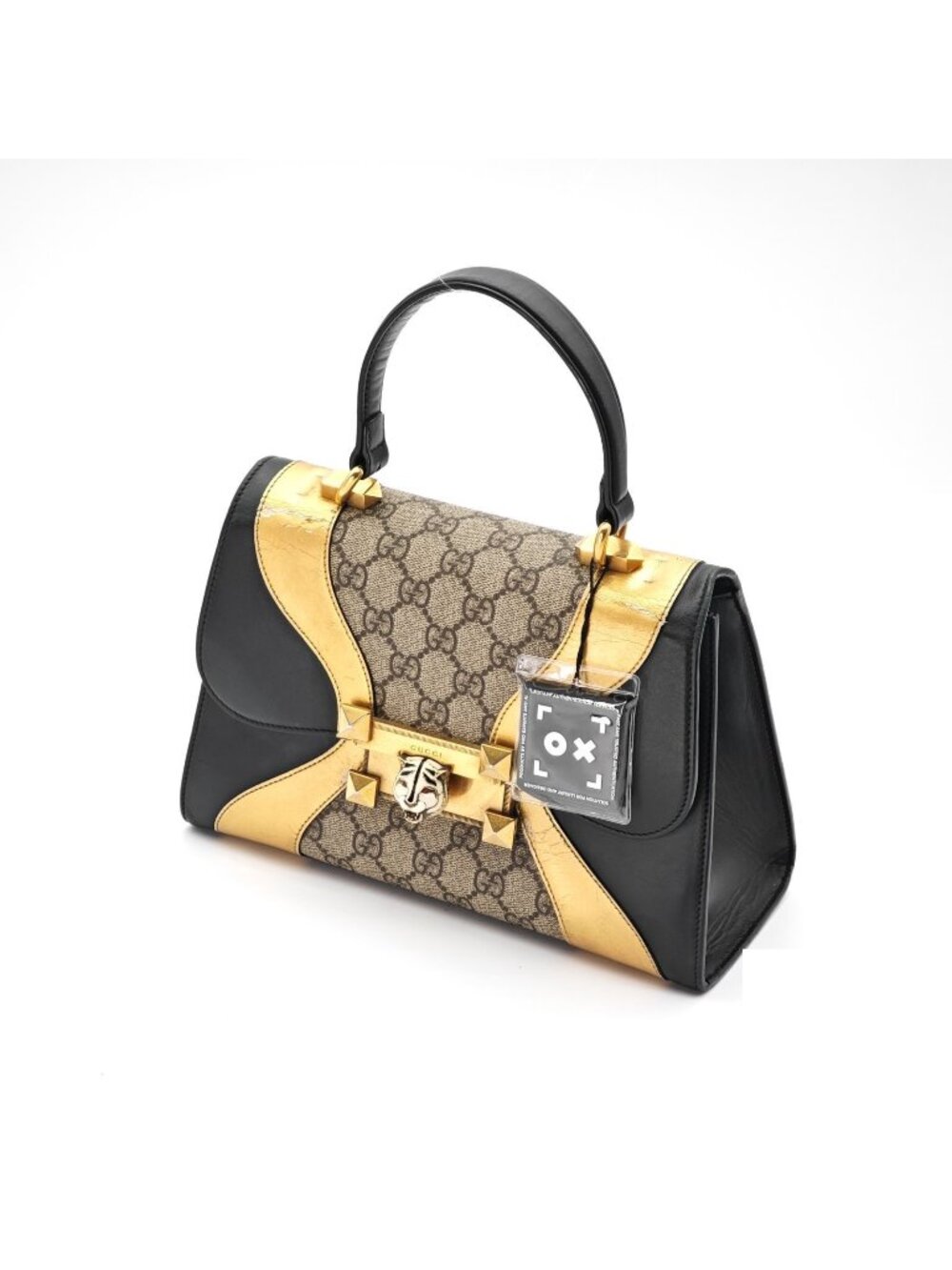 Gucci Tiger Head Handbag Bag Unique Black Gold Beige